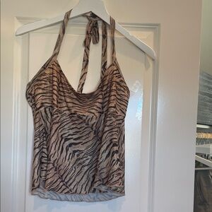 Edikted Zebra Print Halter Camisole